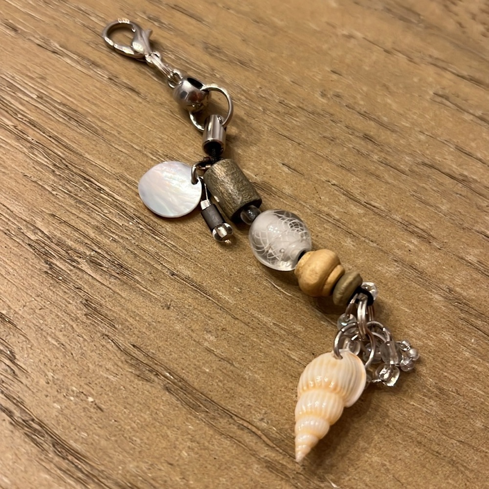 Bohemian Handmade Shell, Glass & Wood Bead Bag Charm~ Perfect for your Beach Bag